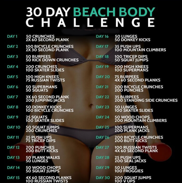 30 Day Beach Body Challenge - Fitness Training Butt Workout Abs.